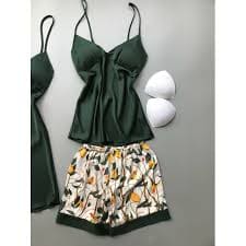 4 Piece Set Ladies Pajama Night Dress with Chest Pads