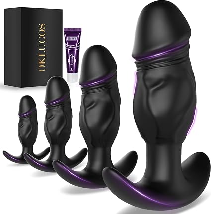 4PCS Anal Plug Set Sex Toys for Men & Women, Silicone Butt Plugs with Flared T-Bar Base for Secure Long-Term Wear, Waterproof & Odorless Training Kit for Beginners to Advanced, Easy to Clean