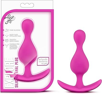 Blush Luxe Explore 4.5" Curvy Butt Plug - Beginners Wearable Silicone Anal Toy - StayPut & AnchorTech Design, Tapered Soft Flexible Comfort Bum Plug - Adult Sex Toy for Women Men & Couples - Fuchsia