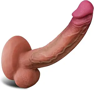 7.6 Inch Realistic Dildo Sex Toy for Beginner, 45° Curved Real Skin Dual Density Platinum Silicone Dildos with Strong Suction Cup Hands-Free for G-Spot Stimulator, Adult Anal Sex Toys for Women Men