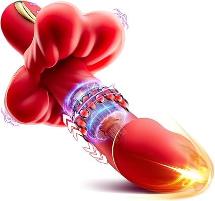 Thrusting Vibrator Rabbit Dildo with Rotating Beads G-spot Sex Toys | 5 Thrusting & Rotating Beads Modes,10 Vibrating,Heating,One-Touch Burst,Waterproof, Adult Toys for Women Men
