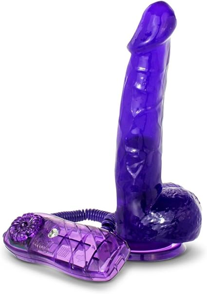 Healthy Vibes Powerful Vibrating Slim Suction Cup Dildo - 7 1/2'' Purple Jelly Dong with Remote Control | Waterproof, Slim Personal Massager, Suction Cup Base, Multi-Speed Modes