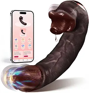 Realistic Black Thrusting Dildo, APP Remote Control Vibrator Sex Toy | 10 Tongue Licking & 10 Thrusting Vibrating Modes, Soft Silicone Dual Stimulation Prostate Massager, AI Sync Game for Couple