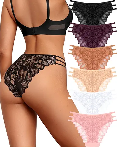 READY TO LOVE Sexy Lace Underwear Women 6 Pack Cheeky String Bikini Panties Breathable Low Rise Maple Leaf Lace String Ladies Underwear Panties Date Night for Women's Lingerie, Sleep & Lounge